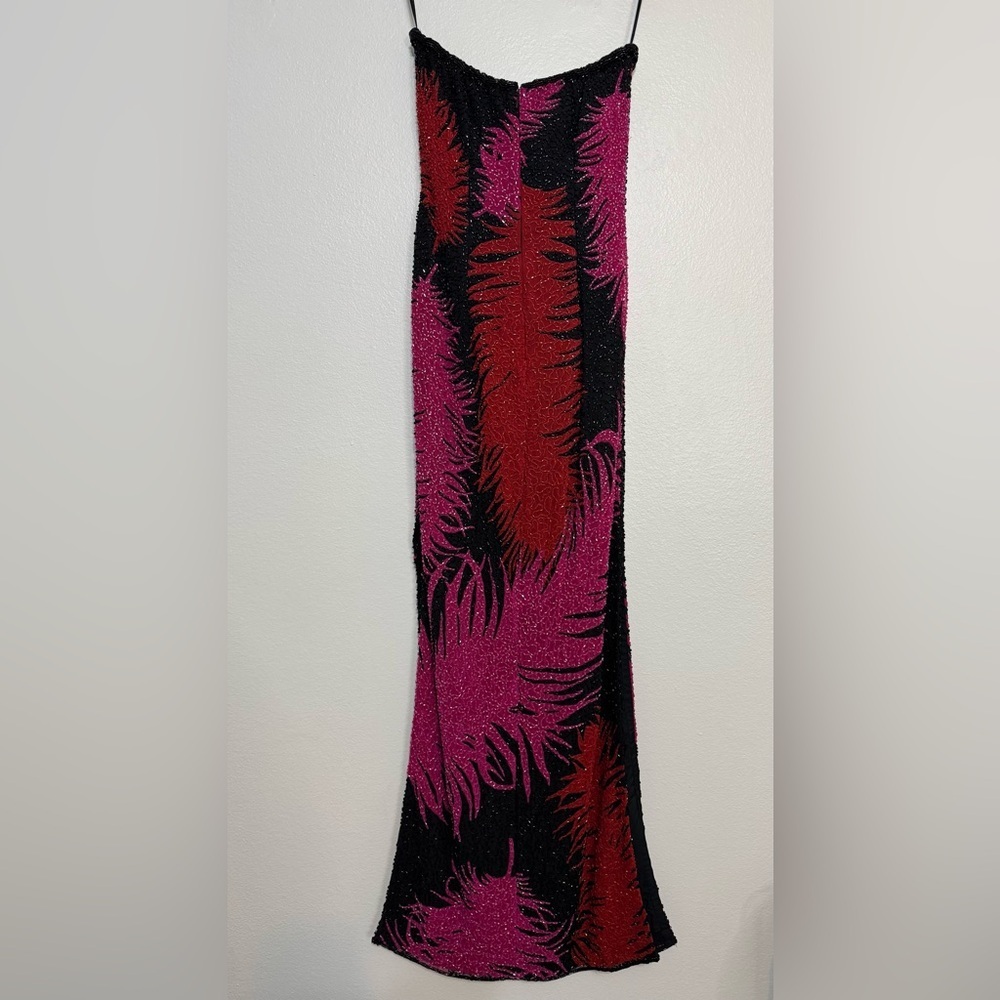 Vintage Andretta Donatello Strapless Feather Design Beaded Maxi Dress Gown - Picture 7 of 10
